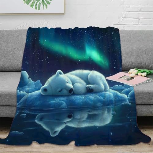 Eisbär Couchdecke Fleecedecke Sofadecke Wohndecken 3D Druck Bett Decken Weichen Flauschig Kuscheldecke Tagesdecke Flauschig Warm for Erwachsene Kinder 50x60inch(127x152cm) von RUASVENNS
