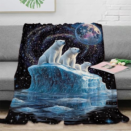 Eisbär Fleecedecke Couchdecke Sofadecke 3D Druck Decke Tagesdecke Kuscheldecke Weichen Flauschig Bett Decken Flauschig Warm Für Mädchen Jungen 40x50inch(100x130cm) von RUASVENNS
