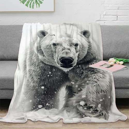 Eisbär Fleecedecke Wohndecke Couchdecke 3D Druck Sofadecke Bett Decken Kuscheldecke Tagesdecke Flauschig Warm Weichen Flauschig for Erwachsene Kinder 50x60inch(127x152cm) von RUASVENNS