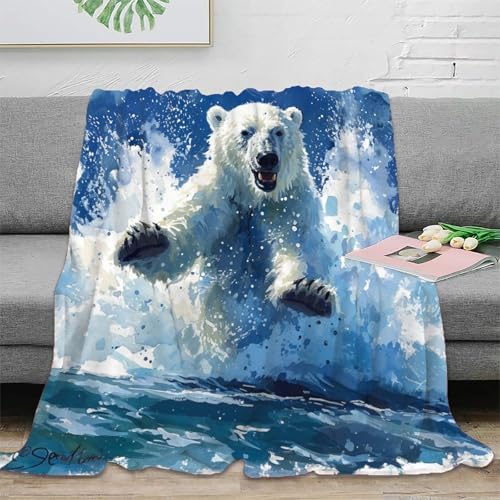 Eisbär Wohndecken 3D Druck Sofadecke Couchdecke Fleecedecke Kuscheldecke Bett Decken Flauschig Warm Tagesdecke Weichen Flauschig Für Mädchen Jungen 50x60inch(127x152cm) von RUASVENNS