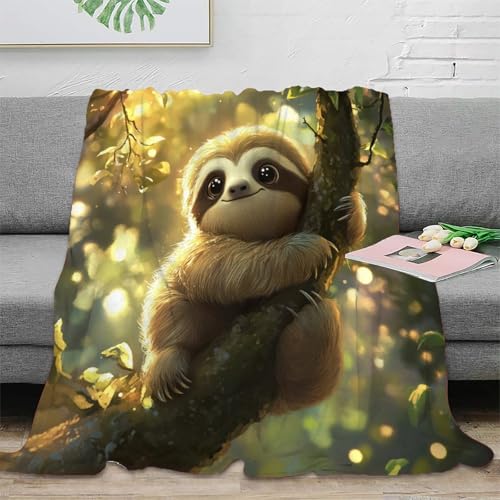Faultier Fleecedecke Wohndecke Sofadecke 3D Druck Couchdecke Weichen Flauschig Flauschig Warm Tagesdecke Bett Decken Kuscheldecke for Erwachsene Kinder 50x60inch(127x152cm) von RUASVENNS
