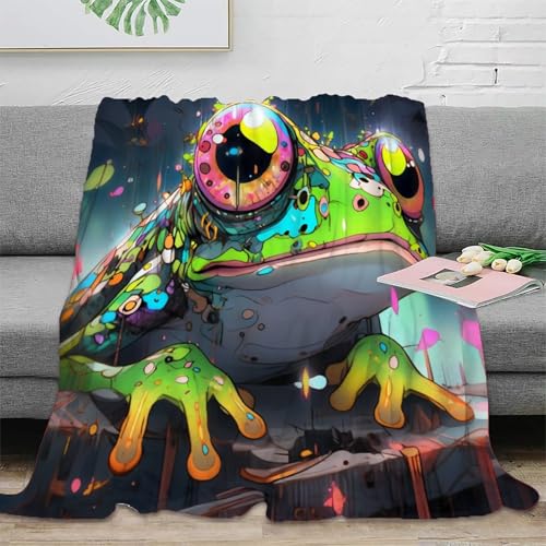 Frosch 3D Druck Sofadecke Fleecedecke Wohndecken Couchdecke Weichen Flauschig Bett Decken Flauschig Warm Kuscheldecke Tagesdecke Für Mädchen Jungen 80x90inch(200x230cm) von RUASVENNS