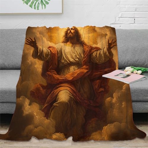 Gott und Jesus Fleecedecke Sofadecke Couchdecke Wohndecken 3D Druck Bett Decken Flauschig Warm Tagesdecke Weichen Flauschig Kuscheldecke Für Mädchen Jungen 50x60inch(127x152cm) von RUASVENNS