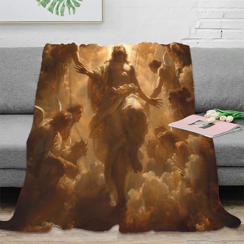Gott und Jesus Fleecedecke Wohndecke Sofadecke 3D Druck Couchdecke Weichen Flauschig Flauschig Warm Tagesdecke Bett Decken Kuscheldecke for Erwachsene Kinder 70x80inch(180x200cm) von RUASVENNS