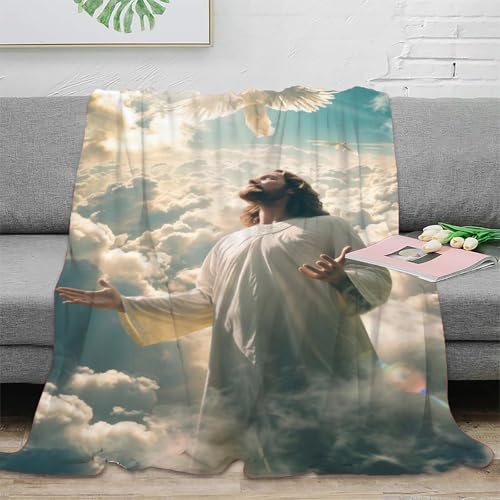 Gott und Jesus Wohndecken 3D Druck Sofadecke Couchdecke Fleecedecke Kuscheldecke Bett Decken Flauschig Warm Tagesdecke Weichen Flauschig Für Mädchen Jungen 60x80inch(150x200cm) von RUASVENNS