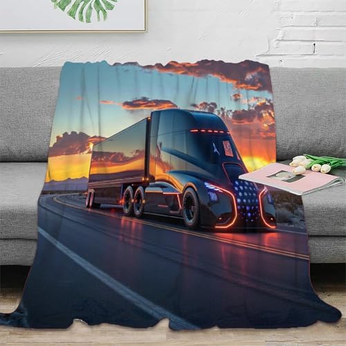Großer LKW Couchdecke 3D Druck Fleecedecke Sofadecke Wohndecke Bett Decken Kuscheldecke Tagesdecke Weichen Flauschig Flauschig Warm for Erwachsene Kinder 50x60inch(127x152cm) von RUASVENNS