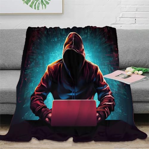 Hacker Sofadecke 3D Druck Fleecedecke Couchdecke Decke Kuscheldecke Weichen Flauschig Flauschig Warm Bett Decken Tagesdecke Für Mädchen Jungen 70x80inch(180x200cm) von RUASVENNS