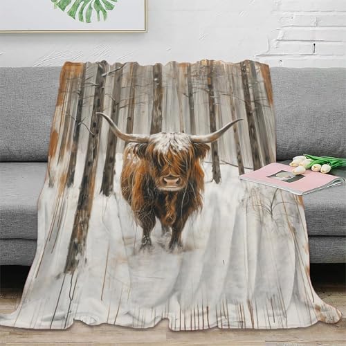 Highland Kuh Fleecedecke 3D Druck Wohndecken Couchdecke Sofadecke Kuscheldecke Tagesdecke Bett Decken Weichen Flauschig Flauschig Warm for Erwachsene Kinder 60x80inch(150x200cm) von RUASVENNS