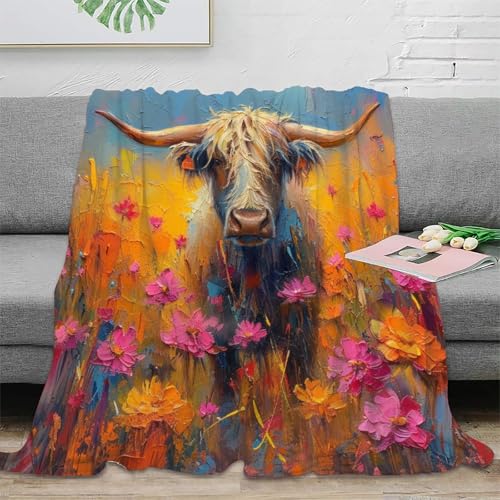 Highland Kuh Sofadecke Couchdecke 3D Druck Wohndecke Fleecedecke Flauschig Warm Kuscheldecke Tagesdecke Weichen Flauschig Bett Decken Für Mädchen Jungen 40x50inch(100x130cm) von RUASVENNS