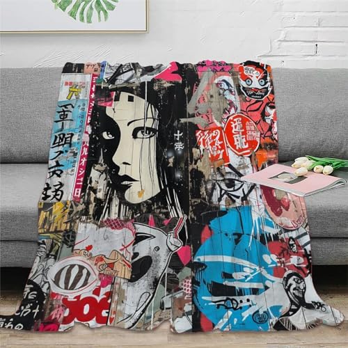 Japanische Graffiti-Kunst Couchdecke Fleecedecke Sofadecke 3D Druck Wohndecken Weichen Flauschig Kuscheldecke Tagesdecke Bett Decken Flauschig Warm for Erwachsene Kinder 70x80inch(180x200cm) von RUASVENNS