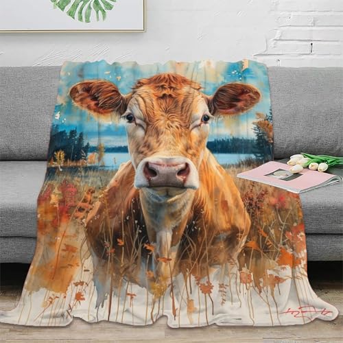 Kuh Sofadecke 3D Druck Fleecedecke Couchdecke Decke Kuscheldecke Weichen Flauschig Flauschig Warm Bett Decken Tagesdecke Für Mädchen Jungen 80x90inch(200x230cm) von RUASVENNS