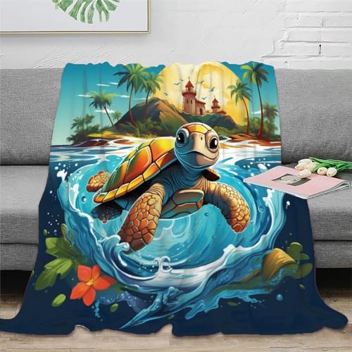 Meeresschildkröte Couchdecke 3D Druck Fleecedecke Sofadecke Wohndecke Bett Decken Kuscheldecke Tagesdecke Weichen Flauschig Flauschig Warm for Erwachsene Kinder 70x80inch(180x200cm) von RUASVENNS
