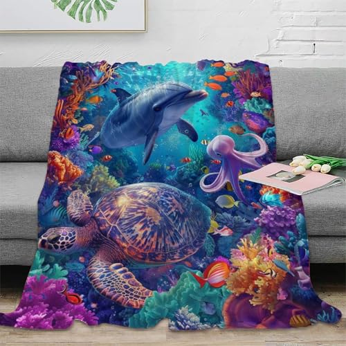 Meeresschildkröte Sofadecke Couchdecke Fleecedecke Decke 3D Druck Bett Decken Flauschig Warm Kuscheldecke Weichen Flauschig Tagesdecke Für Mädchen Jungen 70x80inch(180x200cm) von RUASVENNS