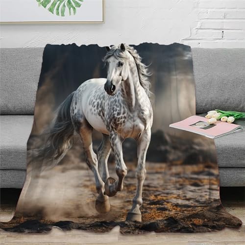 Pferd 3D Druck Couchdecke Sofadecke Fleecedecke Wohndecken Flauschig Warm Kuscheldecke Tagesdecke Bett Decken Weichen Flauschig Für Mädchen Jungen 60x80inch(150x200cm) von RUASVENNS