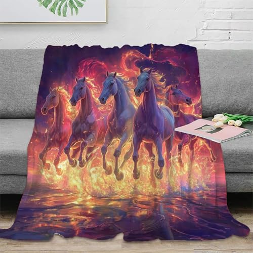 Pferd Couchdecke Decke Sofadecke Fleecedecke 3D Druck Bett Decken Kuscheldecke Tagesdecke Weichen Flauschig Flauschig Warm for Erwachsene Kinder 70x80inch(180x200cm) von RUASVENNS