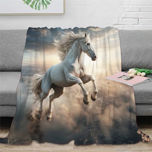 Pferd Sofadecke Couchdecke Fleecedecke Decke 3D Druck Bett Decken Flauschig Warm Kuscheldecke Weichen Flauschig Tagesdecke Für Mädchen Jungen 60x80inch(150x200cm) von RUASVENNS