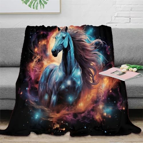 Pferd Wohndecke Sofadecke 3D Druck Fleecedecke Couchdecke Kuscheldecke Tagesdecke Weichen Flauschig Bett Decken Flauschig Warm for Erwachsene Kinder 40x50inch(100x130cm) von RUASVENNS
