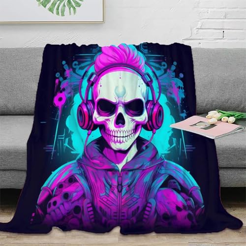 Schädel 3D Druck Sofadecke Fleecedecke Wohndecken Couchdecke Weichen Flauschig Bett Decken Flauschig Warm Kuscheldecke Tagesdecke Für Mädchen Jungen 70x80inch(180x200cm) von RUASVENNS