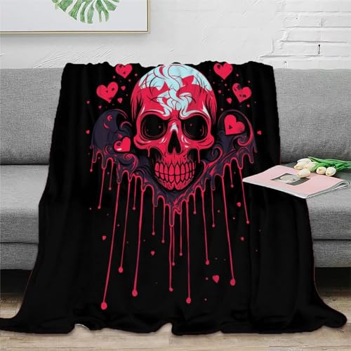 Schädel Couchdecke 3D Druck Fleecedecke Sofadecke Wohndecke Bett Decken Kuscheldecke Tagesdecke Weichen Flauschig Flauschig Warm for Erwachsene Kinder 40x50inch(100x130cm) von RUASVENNS