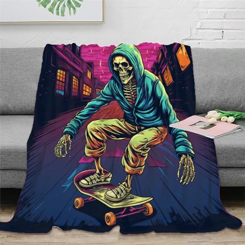 Schädel Couchdecke Wohndecke 3D Druck Sofadecke Fleecedecke Kuscheldecke Flauschig Warm Weichen Flauschig Bett Decken Tagesdecke for Erwachsene Kinder 40x50inch(100x130cm) von RUASVENNS