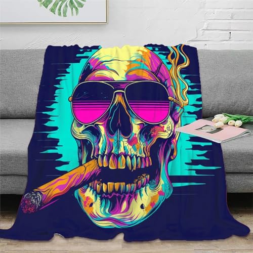 Schädel Fleecedecke 3D Druck Wohndecken Couchdecke Sofadecke Kuscheldecke Tagesdecke Bett Decken Weichen Flauschig Flauschig Warm for Erwachsene Kinder 40x50inch(100x130cm) von RUASVENNS