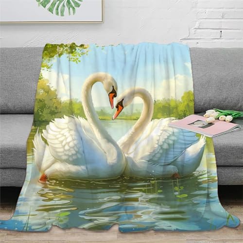 Schwan Couchdecke 3D Druck Wohndecken Sofadecke Fleecedecke Flauschig Warm Tagesdecke Bett Decken Kuscheldecke Weichen Flauschig Für Mädchen Jungen 70x80inch(180x200cm) von RUASVENNS