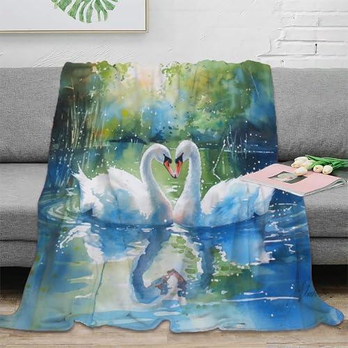 Schwan Fleecedecke Wohndecken Couchdecke 3D Druck Sofadecke Kuscheldecke Weichen Flauschig Bett Decken Flauschig Warm Tagesdecke Für Mädchen Jungen 70x80inch(180x200cm) von RUASVENNS