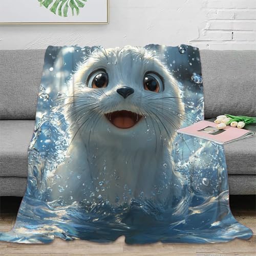 Seehund Couchdecke Fleecedecke 3D Druck Wohndecken Sofadecke Flauschig Warm Bett Decken Kuscheldecke Weichen Flauschig Tagesdecke Für Mädchen Jungen 70x80inch(180x200cm) von RUASVENNS