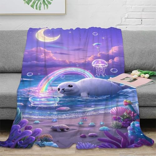 Seehund Fleecedecke Sofadecke Couchdecke Wohndecken 3D Druck Bett Decken Flauschig Warm Tagesdecke Weichen Flauschig Kuscheldecke Für Mädchen Jungen 60x80inch(150x200cm) von RUASVENNS