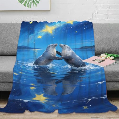 Seehund Sofadecke Couchdecke Fleecedecke Decke 3D Druck Bett Decken Flauschig Warm Kuscheldecke Weichen Flauschig Tagesdecke Für Mädchen Jungen 60x80inch(150x200cm) von RUASVENNS