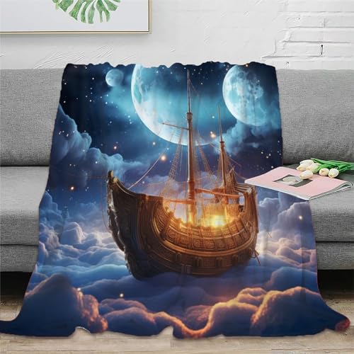 Segelboot 3D Druck Couchdecke Sofadecke Fleecedecke Wohndecken Flauschig Warm Kuscheldecke Tagesdecke Bett Decken Weichen Flauschig Für Mädchen Jungen 70x80inch(180x200cm) von RUASVENNS
