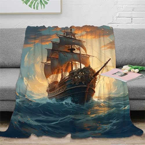 Segelboot Fleecedecke Couchdecke Sofadecke 3D Druck Decke Tagesdecke Kuscheldecke Weichen Flauschig Bett Decken Flauschig Warm Für Mädchen Jungen 60x80inch(150x200cm) von RUASVENNS