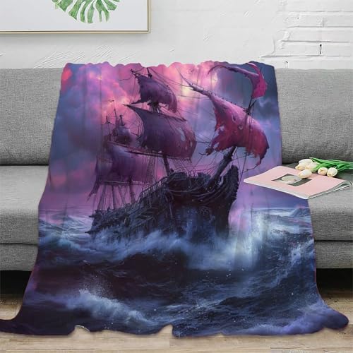 Segelboot Sofadecke 3D Druck Decke Couchdecke Fleecedecke Kuscheldecke Flauschig Warm Weichen Flauschig Bett Decken Tagesdecke for Erwachsene Kinder 60x80inch(150x200cm) von RUASVENNS