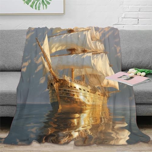 Segelboot Sofadecke Couchdecke 3D Druck Wohndecke Fleecedecke Flauschig Warm Bett Decken Weichen Flauschig Kuscheldecke Tagesdecke for Erwachsene Kinder 80x90inch(200x230cm) von RUASVENNS