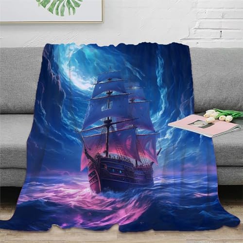 Segelboot Wohndecken Sofadecke Fleecedecke 3D Druck Couchdecke Weichen Flauschig Flauschig Warm Kuscheldecke Tagesdecke Bett Decken for Erwachsene Kinder 50x60inch(127x152cm) von RUASVENNS