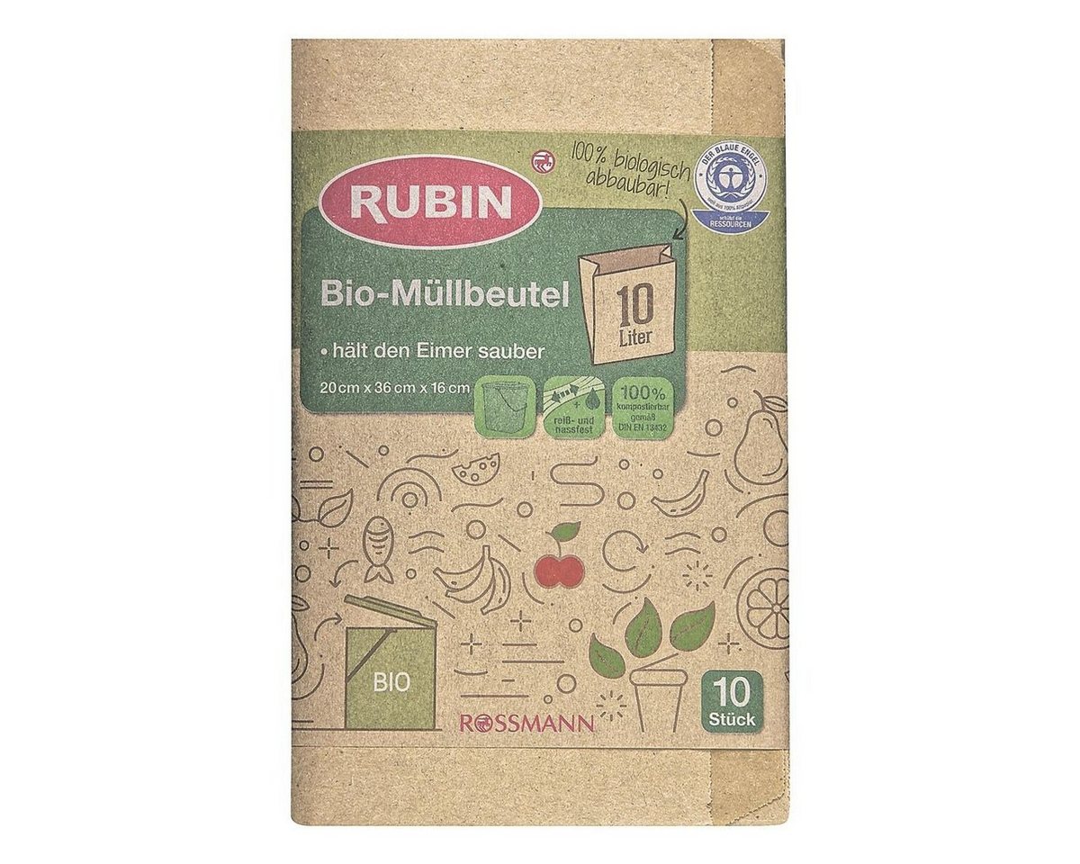 RUBIN Müllbeutel, 10 Bio-Müllbeutel Papier 10 Liter, braun, mit Falzboden, kompostierbar von RUBIN