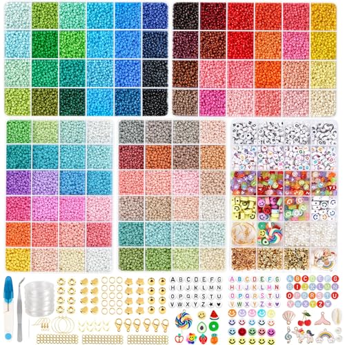Perlenset für Armbänder - 5 Kits 3mm Perlen zum Auffädeln Mit Buchstaben- und Smiley-Perlen für Kinder, Feiertage, Weihnachten, Geburtstage von RUBY
