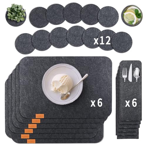 RUBY Platzset Tischset Abwaschbar, 24er Set Abwischbare Filzmatte Tisch Platzdeckchen mit Untersetzern Bestecktaschen Hitzebeständige rutschfeste Telleruntersetzer für Küche Speisetisch Esstisch RUBY Platzset Tischset Abwaschbar, 24er Set Abwischbare Filzmatte Tisch Platzdeckchen mit Untersetzern Bestecktaschen Hitzebeständige rutschfeste Telleruntersetzer für Küche Speisetisch Esstisch von RUBY