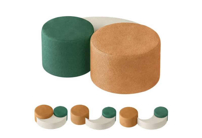 RUCENER Ottomane 2er-Set Samt-Ottoman Hocker,Runde Schaum-Sitzhocker, 115x80x40 cm, 2 Teile, Einstellbarer Multifunktional-Couchtisch, Flexibles Sitzmöbel von RUCENER