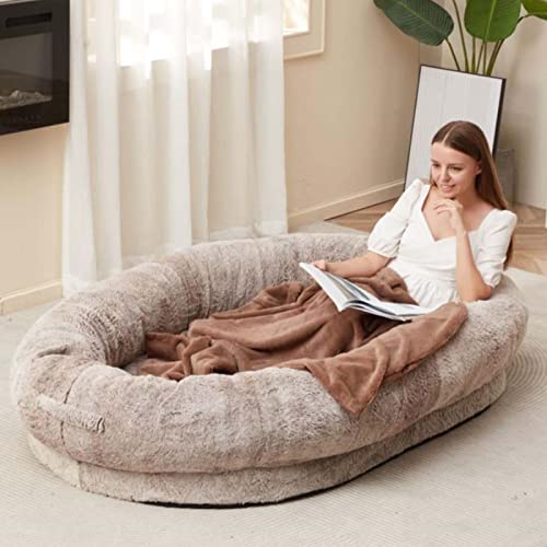 Große Hundebett, Multifunktion Faules Sofa, Waschbarer Plüsch Human Dog Bed, Oval Hundebett Für Erwachsene Für Menschen, Beruhigendes Hundebett Plüsch Calming,Weiche Warme ( Color : Brown , Size : 175 von RUCRAK