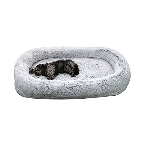 Sitzsack Hundebett, Hundebett Für Menschen, Waschbarer Plüsch Human Dog Bed, Oval Hundebett Für Erwachsene Für Menschen, Beruhigendes Hundebett Plüsch Calming,Weiche Warme ( Color : Gris , Size : 135* von RUCRAK