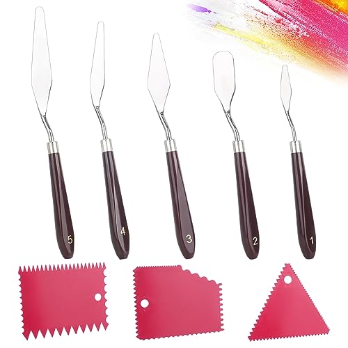 Palette Messer Set 8 Stück Strukturpaste Fein Spachtel, 3 Strukturpaste Spachtel 5 Öl Malen Palettenmesser, Strukturpaste Fein Spachtel für Ölgemälde/Gouache/Aquarell/Felsmalerei von RUCUDIM