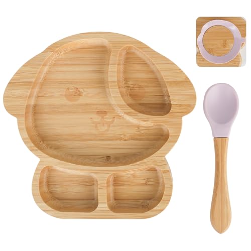 RUCUDIM Kinderteller mit Saugnapf,Bambus Baby Teller mit Saugnapf,Personalisierter baby Teller mit Saugnapf für Baby-geführte Entwöhnung Bambusteller von RUCUDIM