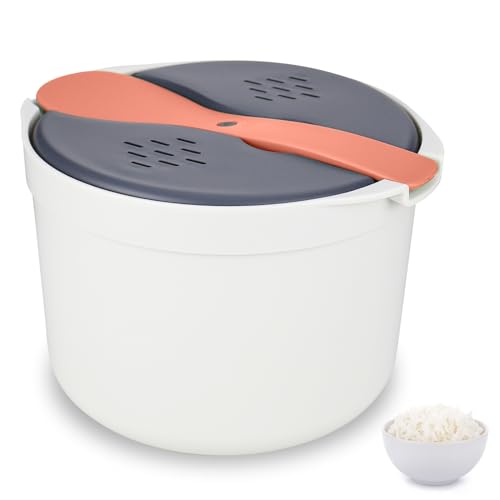 RUCUDIM Mikrowellen-Reiskocher 2L Mikrowellen-Dampfgarer-Set Haushalt Mikrowelle Reis Dampfgarer Antihaft-Reis- und Nudelkocher Hochtemperaturbeständiger Dampftopf mit Reisschaufel von RUCUDIM