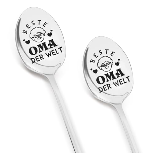 RUCUDIM Oma und Opa Geschenke 2 Stücke Kaffeelöffel mit Gravur, Beste Opa Oma Der Welt, Geburtstagsgeschenk für Oma und Opa, Opa und Oma Geschenk zum Geburtstag von RUCUDIM