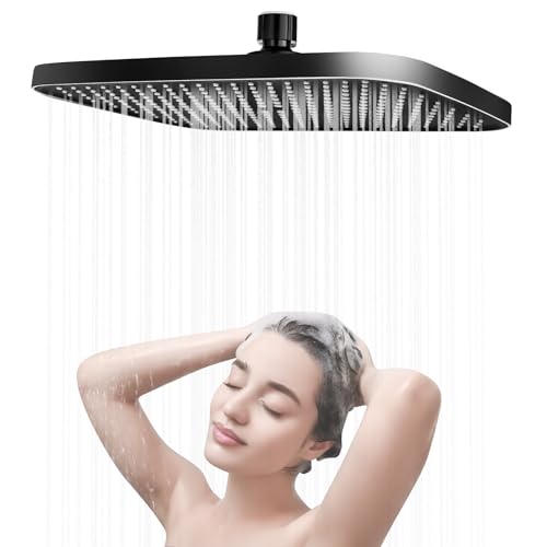 RUCUDIM Regendusche Duschkopf 14 Zoll, 360° Verstellbarer Quadratischer Duschkopf, Wassersparend Regenduschkopf, Selbstreinigende Regendusche Brausekopf, Kopfbrause Dusche Einbauduschköpfe von RUCUDIM