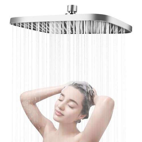 RUCUDIM Regendusche Duschkopf 14 Zoll, Edelstahl Wassersparend Regenduschkopf, 360° Verstellbarer Quadratischer Duschkopf, Selbstreinigende Regendusche Brausekopf, Kopfbrause Dusche Einbauduschköpfe von RUCUDIM