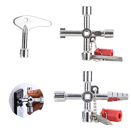 RUCUDIM Universalschlüssel 3 Pcs Vierkantschlüssel 4 Wege Multifunktionale, Universal Dreikantschlüssel, Schaltschrankschlüssel für Wasser Stromzähler Heizkörper Aufzüge Usw von RUCUDIM