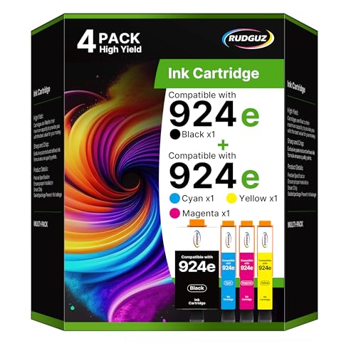 Druckerpatronen 924e 924 Multipack mit Chip Kompatibel für HP 924 Patronen für HP OfficeJet pro 8122e Patronen 8120e 8132e 8130e 8124e 8125e 8134e 8135e (924e Schwarz Cyan Gelb Magenta, 4er-Pack) von RUDGUZ