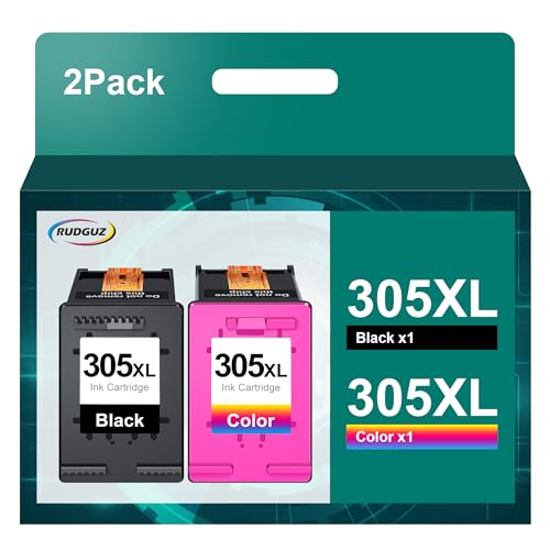 RUDGUZ 305 XL Kompatibel für HP 305 Druckerpatronen 305XL für HP DeskJet 4120e Druckerpatronen 2720e 2700 2720 2700e 4100 2710 2721e 2710e 4110e Envy 6020e 6420e 6032e 6400 6010e (1 Schwarz, 1 Farbe) von RUDGUZ